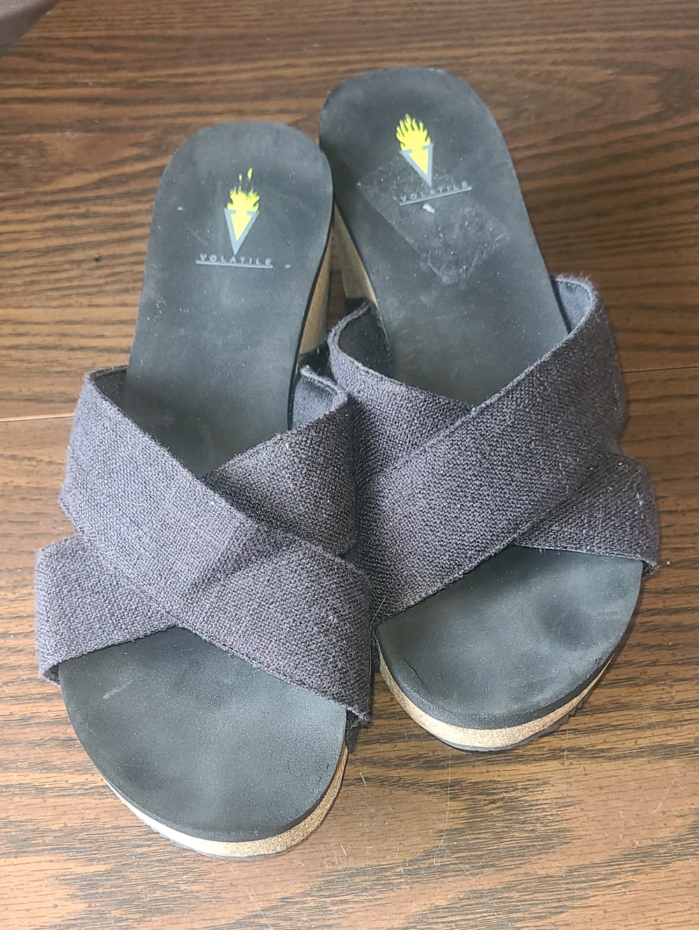 Volatile Black Crisscross Slip-On Wedge Mules Womens Size 11